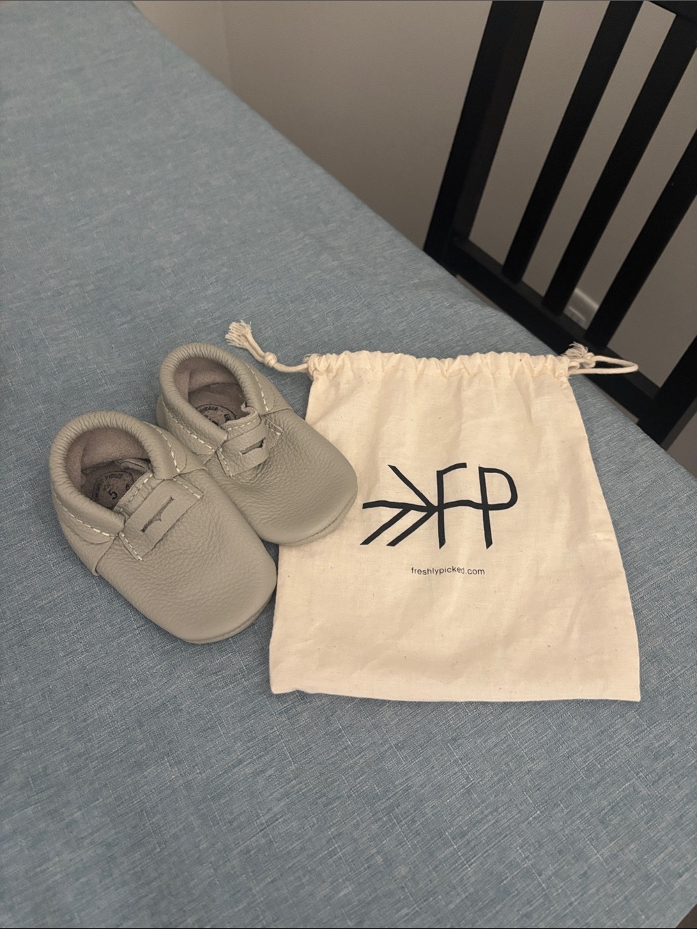 Freshly Picked Light Gray Leather Baby Moccasins